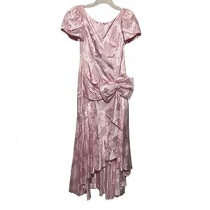 Vintage 1980s Pink Satin Floral Prom Formal Dress Size 8 Princess Diana Wedding‎